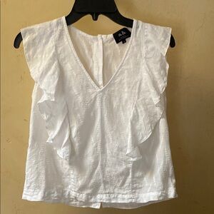 Sz 10 (AUS) U.S. Sz 6 a.h. Anna Hoffman White Ruffle Sleeve Women's Linen Top